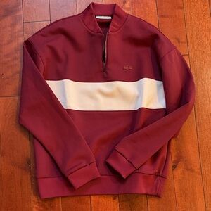 Lacoste Women’s Maroon/Light Pink Quarter Zip Up Sweater, Size 36/S